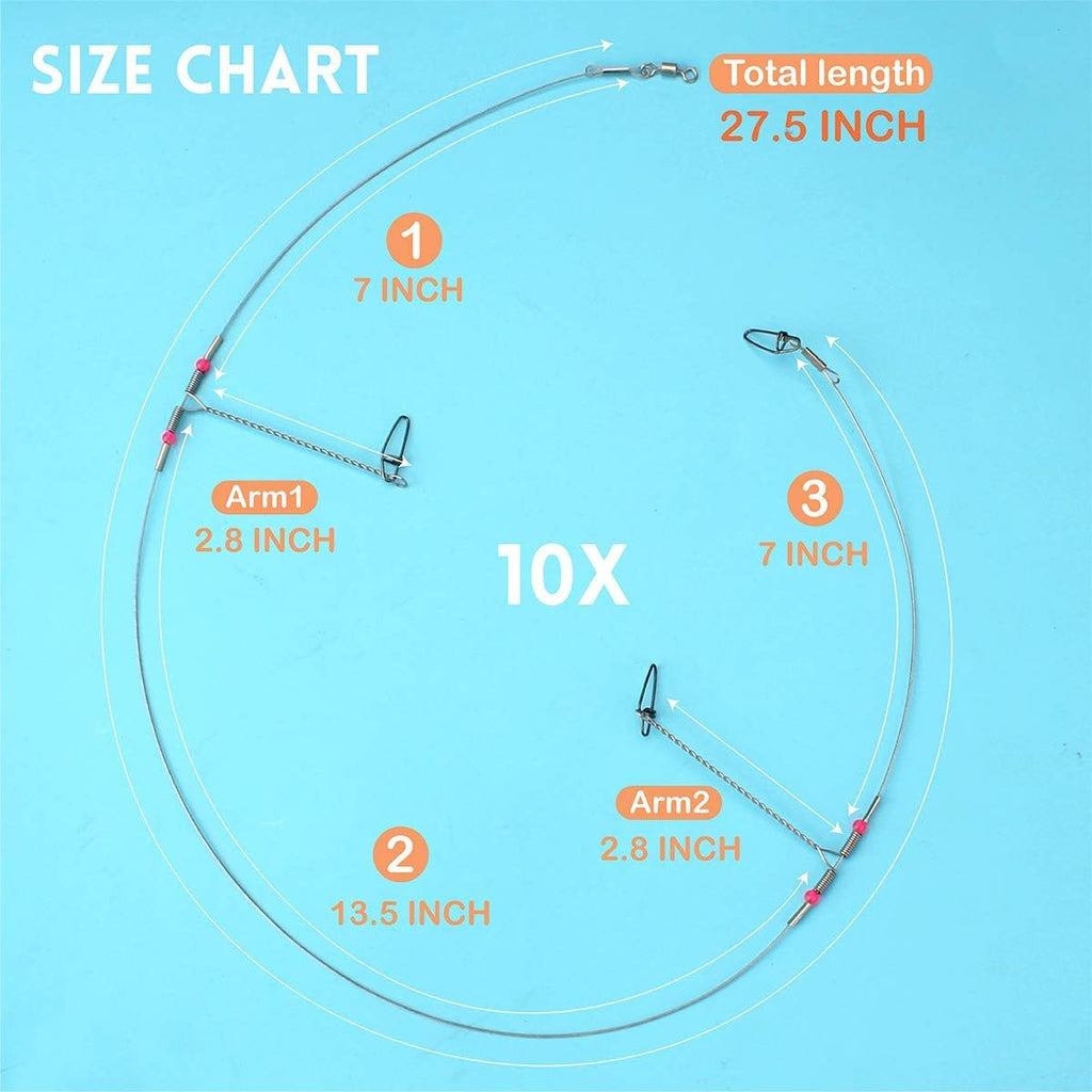 Fishing Tackle Leaders, Hi-Low Rig, Wire Leader with Swivel Snap Assortment Stainless Steel Fishing Gear Gift Connect Lures Bait Rig Hooks