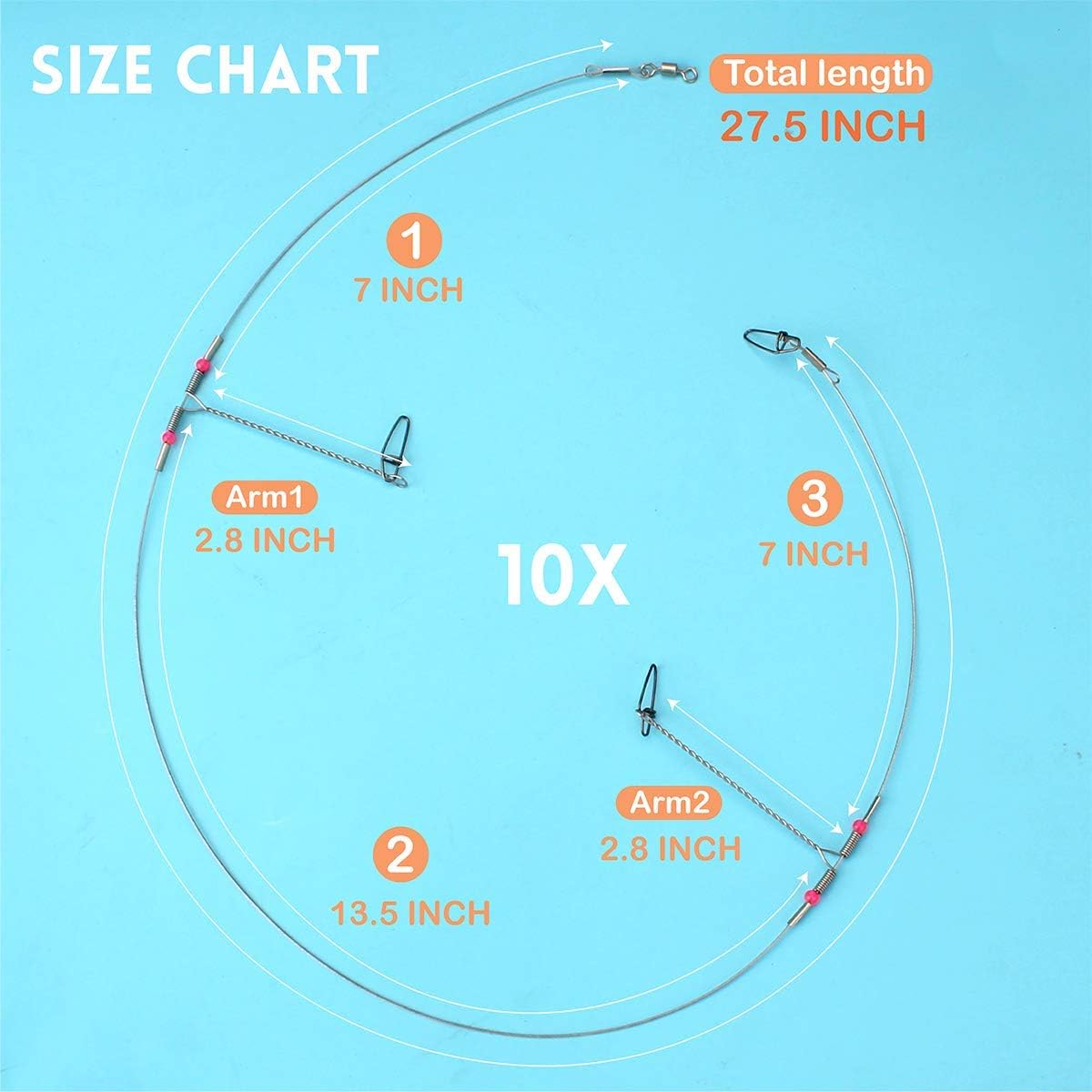 Fishing Tackle Leaders, Hi-Low Rig, Wire Leader with Swivel Snap Assortment Stainless Steel Fishing Gear Gift Connect Lures Bait Rig Hooks